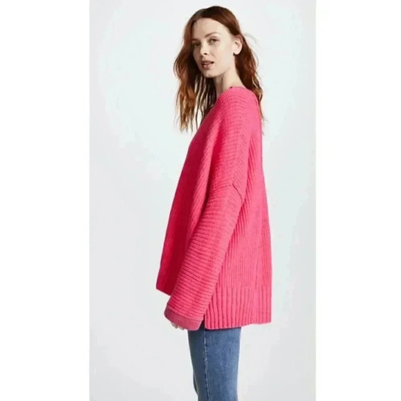 Free People Pink Take Me Over V-Neck Sweater - Picture 7 of 8